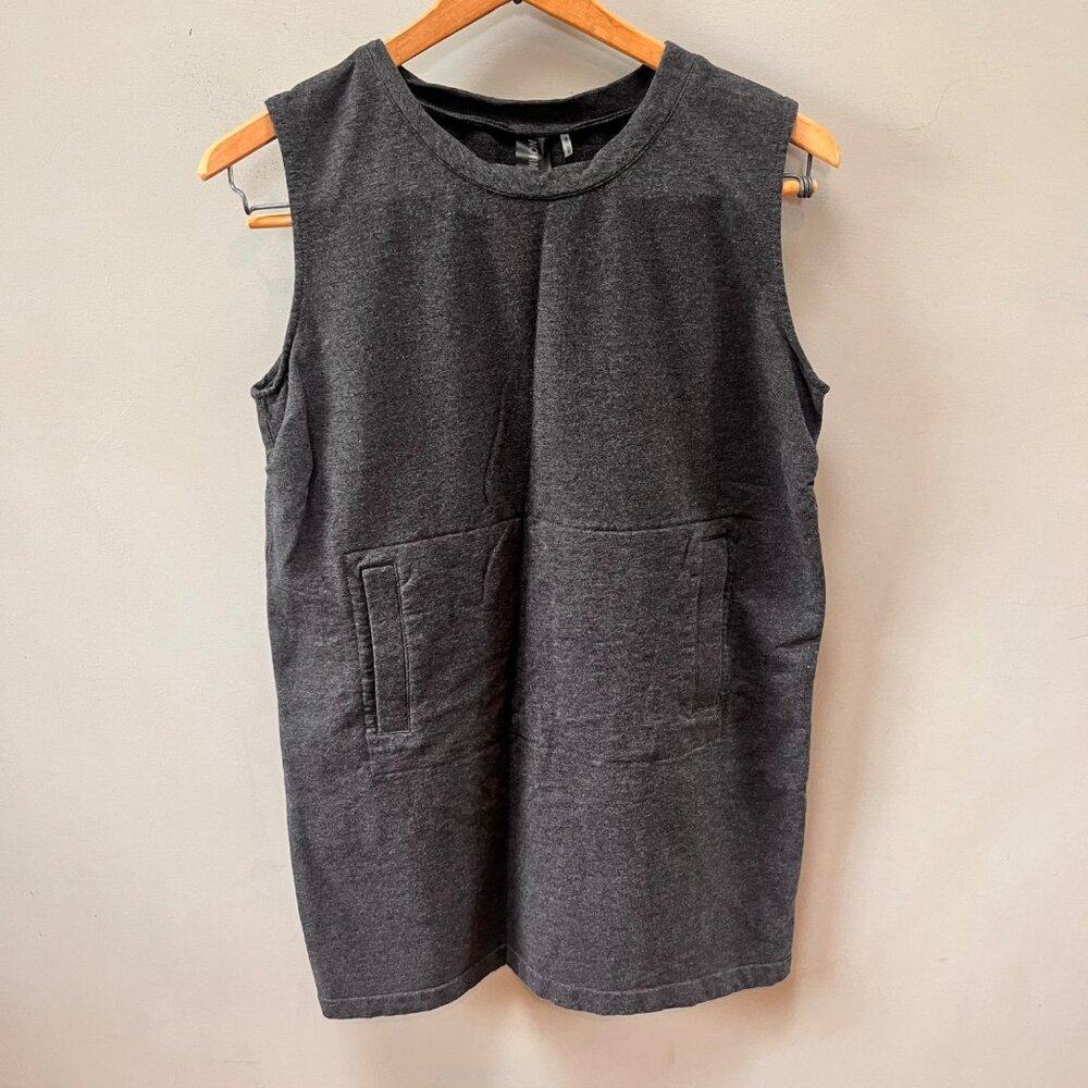 Norma Kamali Sleeveless Charcoal Gray Mini Dress With Front Pockets‎  Cotton ble